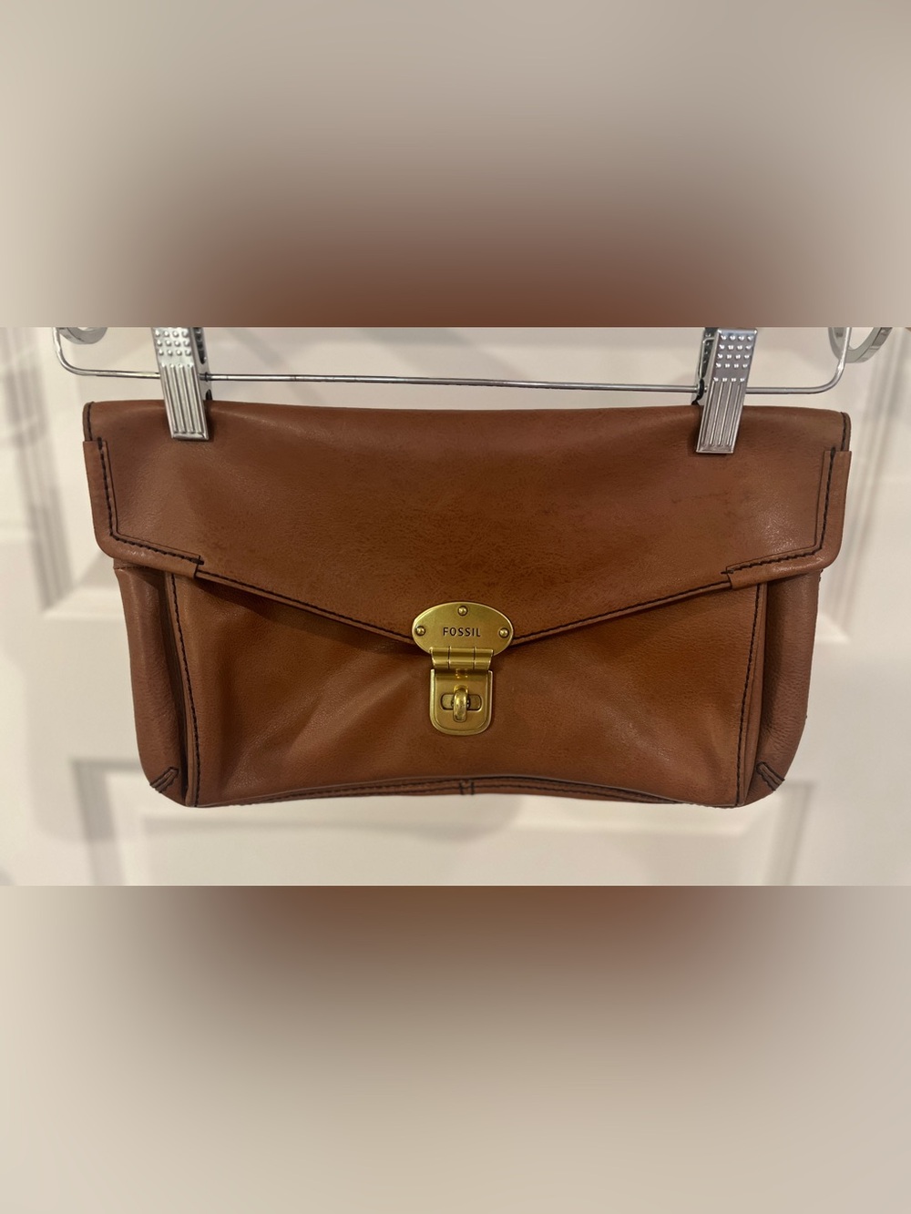 Vintage Fossil Brown Leather Envelope Clutch Handbag